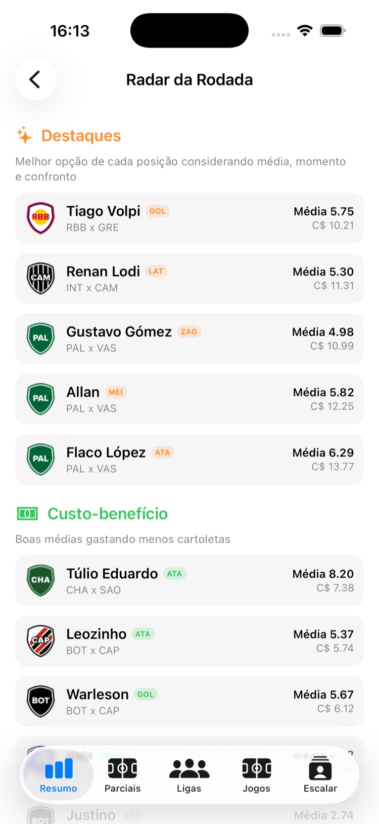 Destaques do Radar da Rodada
